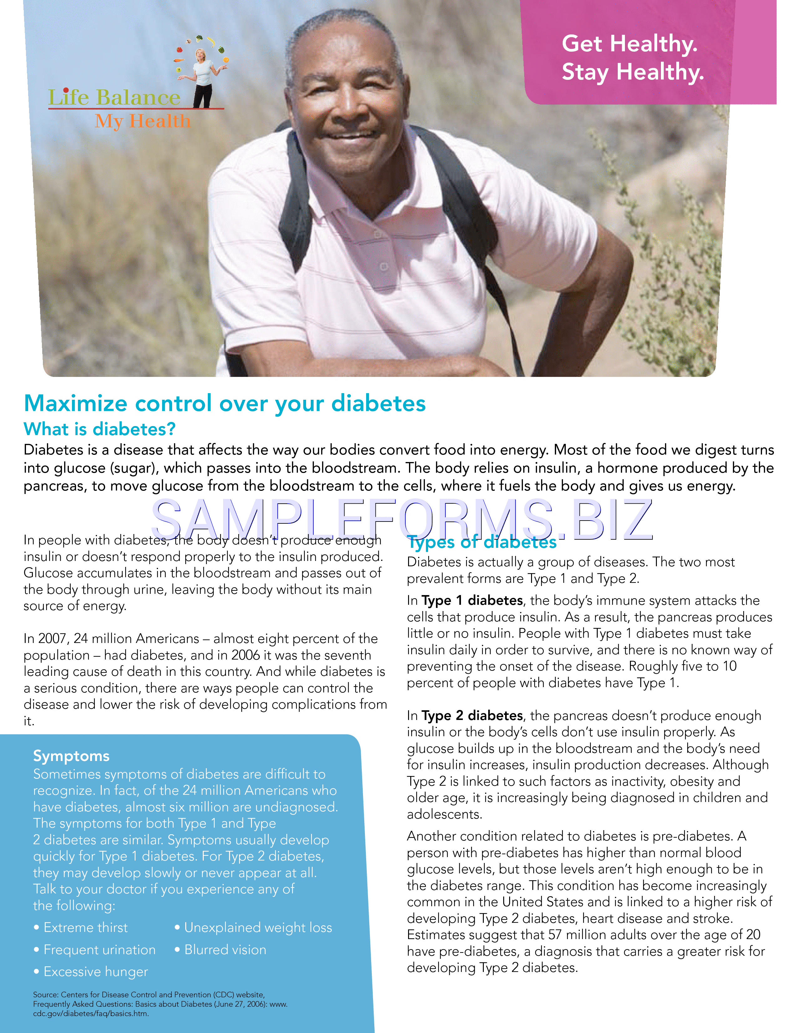 Preview free downloadable Diabetes Brochure 2 in PDF (page 1)